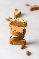 Traditional Italian Dry Cookies Biscuits Biscotti Cantuccini Vertical Gray background