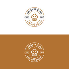 Cupcake shop logo set modern line style for use bakery store, cake market, cafe, restaurant etc. Vector Illustration