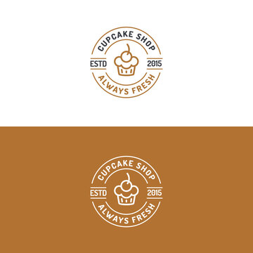 Cupcake shop logo set modern line style for use bakery store, cake market, cafe, restaurant etc. Vector Illustration