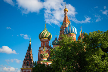 Fototapeta na wymiar Cathedral of Vasily the Blessed Saint Basil's Cathedral on Red Square in spring, Moscow, Russia 15 june 2022
