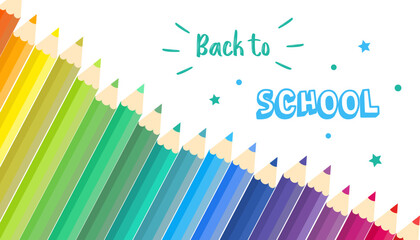 Fototapeta premium Welcome back to school background with colored pencils concept of drawing and education banner