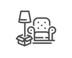 Fototapeta premium Packing things line icon. Home moving sign. Delivery service symbol. Quality design element. Linear style packing things icon. Editable stroke. Vector