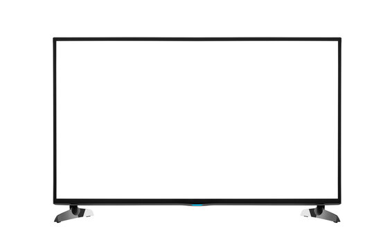 Modern blank flat screen TV set isolated on white background.