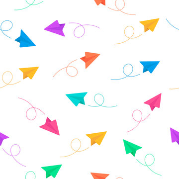 Paper plane vector color style seamless pattern background. Vector Illustration