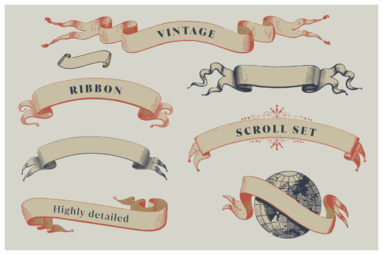 Vintage ribbon banners set. Isolated. Vector illustration. For use as an announcement, celebration menu design and title design