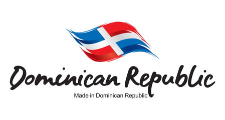 Made in Dominican Republic new handwritten flag ribbon typography lettering logo label banner - obrazy, fototapety, plakaty