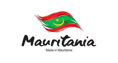 Made in Mauritania new handwritten flag ribbon typography lettering logo label banner