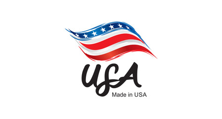 Made in USA new handwritten flag ribbon typography lettering logo label banner