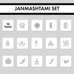 Illustration Of Black Line Art-14 Icon Set In B&w Color.