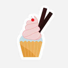 Choco Sticks In Cup Cake In Sticker Style.