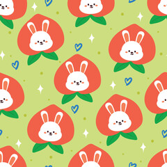 seamless pattern cartoon bunny and peach. cute animal character wallpaper for kids, textile, fabric print