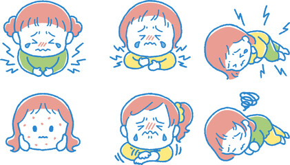 体調を崩した女の子のイラストセット