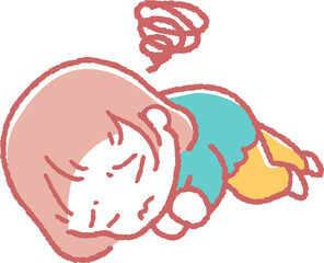 不調で寝そべる女の子のイラスト