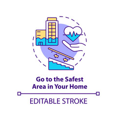 Go to safest area in home concept icon. Disaster preparedness abstract idea thin line illustration. Safe shelter. Isolated outline drawing. Editable stroke. Arial, Myriad Pro-Bold fonts used