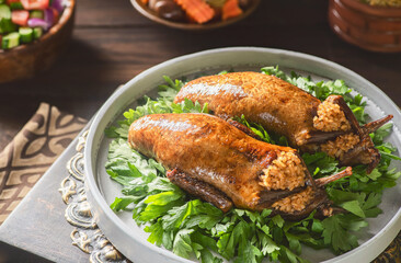 Arabic Cuisine; Egyptian traditional stuffed pigeon or 