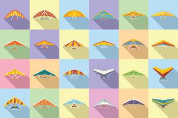 Hang glider icons set flat vector. Sport activity