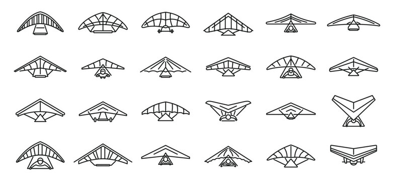 Hang glider icons set outline vector. Sport activity