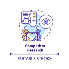 Competitor research concept icon. SEO tests. Content design analytics abstract idea thin line illustration. Isolated outline drawing. Editable stroke. Arial, Myriad Pro-Bold fonts used