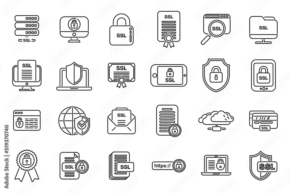 Poster ssl certificate icons set outline vector. ssl security