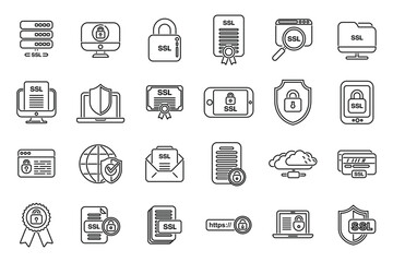 SSL certificate icons set outline vector. Ssl security