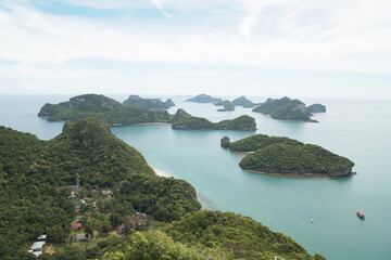 Landscape nature view point of Angthong Islands National Marine Park from Pha jun jaras nature trail Koh Was Ta Lup or Cow Sleep Island Samui Thailand Travel 