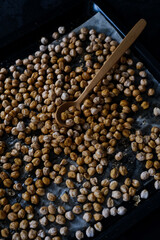 Chick peas from oven. Freshly backed ingredients for falafel.