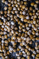 Chick peas from oven. Freshly backed ingredients for falafel.