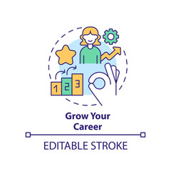 Grow your career concept icon. Development. Expectation from content abstract idea thin line illustration. Isolated outline drawing. Editable stroke. Arial, Myriad Pro-Bold fonts used
