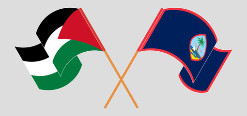 Crossed and waving flags of Palestine and Guam