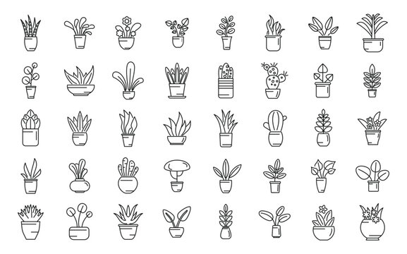 Plants icons set outline vector. Leaf growth