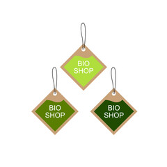 ECO DESIGN PAPER LABELS PERFECT FOR BIO, ECO SHOPS ISOLATED ON WHITE