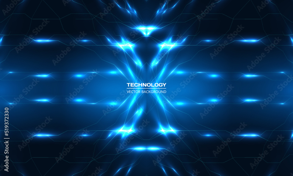 Poster Abstract technology background. Digital technology background with blue lines and light rays effect. Vector illustration