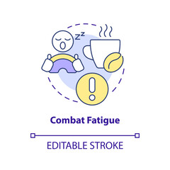 Combat fatigue concept icon. Sleepy driver. Driving safety at night abstract idea thin line illustration. Isolated outline drawing. Editable stroke. Arial, Myriad Pro-Bold fonts used