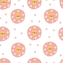 Modern floral lion seamless pattern. Trendy background