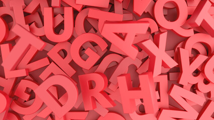 Pile of red 3d alphabet letters on a red background, flat. - 519372984