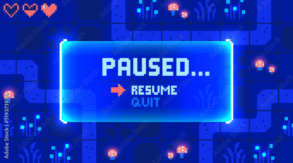 Fototapete web banner with phrase paused. sci-fi screen background with neon design