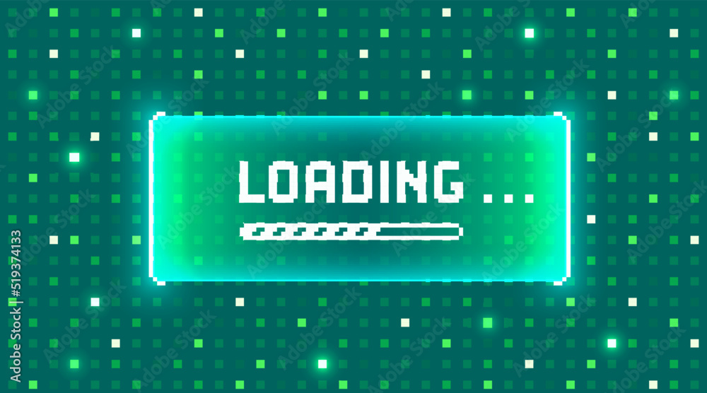 Fototapete web banner with phrase loading. sci-fi screen background with neon design