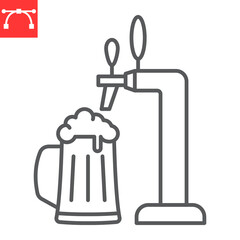 Beer tap line icon, drink and oktoberfest, beer tap with mug vector icon, vector graphics, editable stroke outline sign, eps 10.