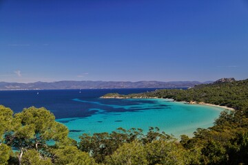 landscape of the  beach Porquerolle island on the Cote d'Azur France