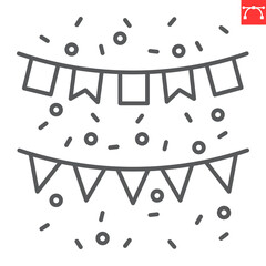 Paper garlands line icon, birthday and holiday, garland vector icon, vector graphics, editable stroke outline sign, eps 10.