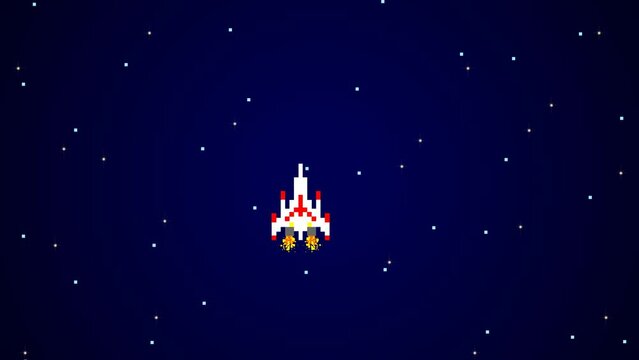  8-bit spaceship flying, old game, arcade