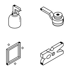 Isometric Line Icons of Equipment 

