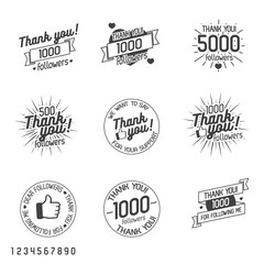 Thank you for followers label set isolated on white background. Vector Illustration