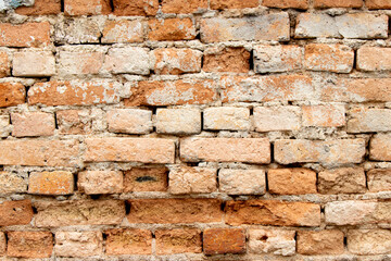 Grunge old and crack red color brick pattern wall textured background.