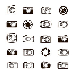 Set of photo camera, lens and diaphragm icons black color. Perfect for your business design. Vector illustration