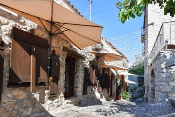 A narrow street in Pesche, a mountain village in the Molise region of Italy.