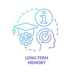 Long-term memory blue gradient concept icon. Effective knowledge retention abstract idea thin line illustration. Long information storage. Isolated outline drawing. Myriad Pro-Bold font used