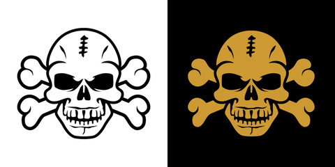 Scary human skull with crossbones, symbol of danger. Abstract vector icon on transparent and black background