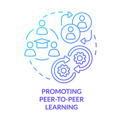 Promoting peer-to-peer learning blue gradient concept icon. Microtraining advantage abstract idea thin line illustration. Collaboration. Isolated outline drawing. Myriad Pro-Bold font used