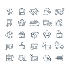 Fototapeta na wymiar Set of delivery icons black color for your app design project. Logistic icons. Vector Ilustration